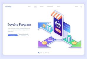 Loyalty program isometric landing page service app vector