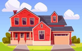 Suburban house, residential building with garage vector