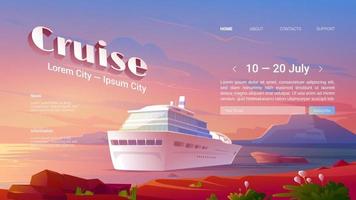 Sea liner cruise cartoon landing page, book ticket
