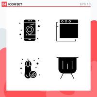 Collection of 4 Vector Icons in solid style Modern Glyph Symbols for Web and Mobile Solid Icon Sign Isolated on White Background 4 Icons