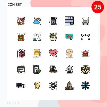25 Filled line Flat Color concept for Websites Mobile and Apps mixer concrete gym server cloud Editable Vector Design Elements