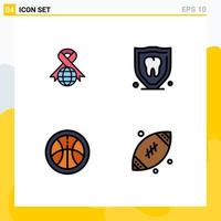 Editable Vector Line Pack of 4 Simple Filledline Flat Colors of care sports world security dad Editable Vector Design Elements