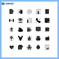 Pictogram Set of 25 Simple Solid Glyphs of knowledge e education book magician Editable Vector Design Elements