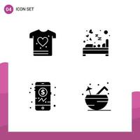 Pack of 4 creative Solid Glyphs of gym investment bedroom love beach Editable Vector Design Elements