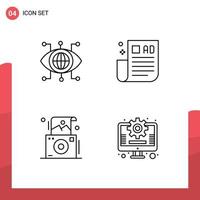 Group of 4 Modern Filledline Flat Colors Set for data photo vision marketing polaroid Editable Vector Design Elements