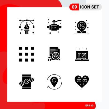 Set of 9 Commercial Solid Glyphs pack for number key locks center code pin Editable Vector Design Elements