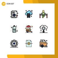 9 Filledline Flat Color concept for Websites Mobile and Apps water fitness health technology diet health Editable Vector Design Elements