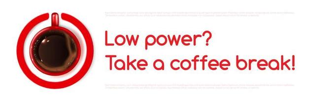 Coffee power vector banner with cup top view, ad