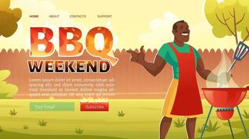 BBQ weekend cartoon landing page, summer picnic vector