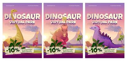 Dinosaur virtual park cartoon posters, vr museum vector