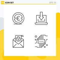 Set of 4 Modern UI Icons Symbols Signs for coin mail investment arrow message Editable Vector Design Elements