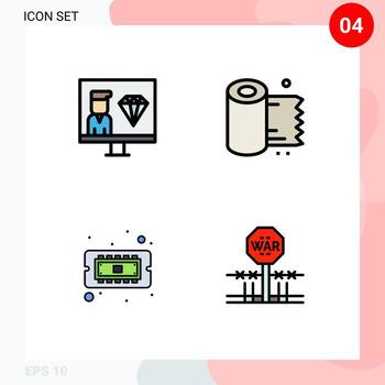 Pack of 4 creative Filledline Flat Colors of coding chip programmer paper cpu Editable Vector Design Elements