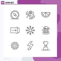 Set of 9 Vector Outlines on Grid for snow cold configuration touch gesture Editable Vector Design Elements