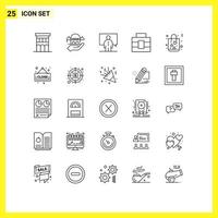 25 Universal Lines Set for Web and Mobile Applications bag toolbox donation briefcase person Editable Vector Design Elements