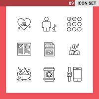 Modern Set of 9 Outlines and symbols such as file grid road sign design blog Editable Vector Design Elements