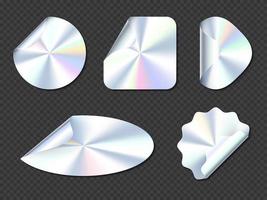 Holographic stickers silver labels with curl edges vector