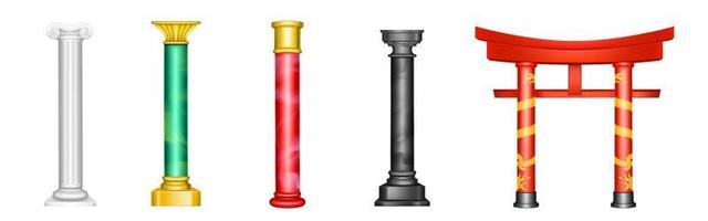 Antique pillars, ancient columns with golden decor vector