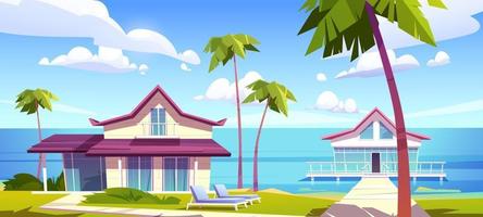 Modern bungalows on island resort beach, seaside vector