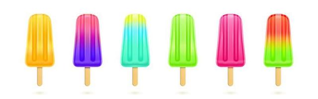 Fruit popsicle, colorful ice cream on wooden stick vector