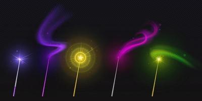 Magic wands with star and glow sparkle trails vector