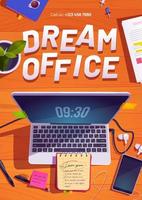 Dream office poster with workspace with laptop vector