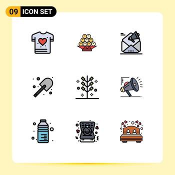 Editable Vector Line Pack of 9 Simple Filledline Flat Colors of cracker spade campaign garden digging Editable Vector Design Elements