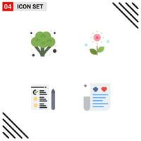 conjunto de iconos planos de interfaz móvil de 4 pictogramas de brócoli búsqueda de empleo flor primavera tarjeta elementos de diseño vectorial editables vector