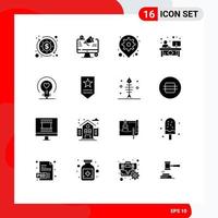 Universal Icon Symbols Group of 16 Modern Solid Glyphs of reception desk gear counter setting Editable Vector Design Elements