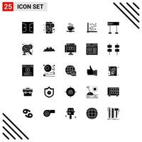 Pack of 25 creative Solid Glyphs of analytics analysis receiver graph coffee Editable Vector Design Elements