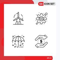 Group of 4 Modern Filledline Flat Colors Set for clean autumn power company rain Editable Vector Design Elements