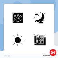 4 Universal Solid Glyphs Set for Web and Mobile Applications cooler fan brightness device night ui Editable Vector Design Elements