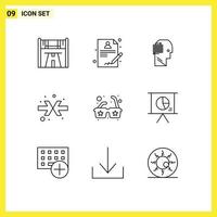 9 User Interface Outline Pack of modern Signs and Symbols of business sun think glasses arrows Editable Vector Design Elements