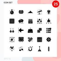 Editable Vector Line Pack of 25 Simple Solid Glyphs of bouquet telescope hill space scene Editable Vector Design Elements