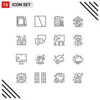 Modern Set of 16 Outlines and symbols such as hospital reception king layout diadem city Editable Vector Design Elements