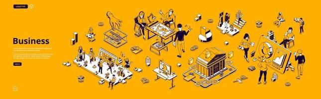 Business isometric landing, workplace with people vector