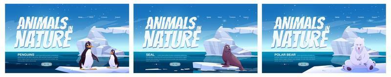 animales en la naturaleza páginas de inicio de dibujos animados, pancartas vector