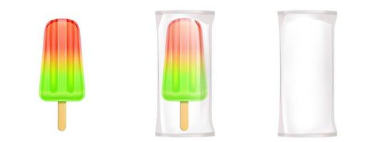 Fruit ice cream in package, popsicle on stick vector