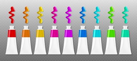 Set of paints tubes with blots top view, palette vector
