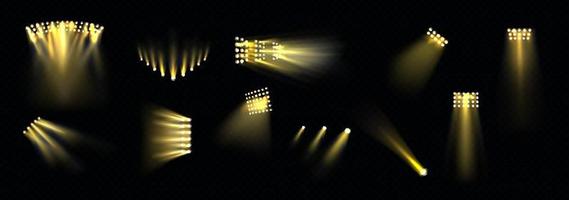 Stage spotlights set, light projectors for stadium vector