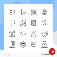 Editable Vector Line Pack of 16 Simple Outlines of television appliances view transfer economy Editable Vector Design Elements