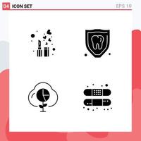 4 Creative Icons Modern Signs and Symbols of beauty data lip stick security graph Editable Vector Design Elements