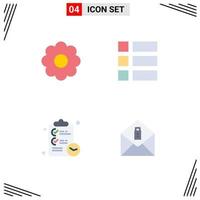 Pack of 4 creative Flat Icons of flower tasks collage layout mail Editable Vector Design Elements