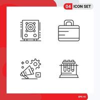 Mobile Interface Line Set of 4 Pictograms of audio announcement speaker suitcase advertisment Editable Vector Design Elements