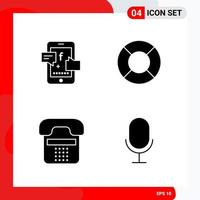 Creative Set of 4 Universal Glyph Icons isolated on White Background vector