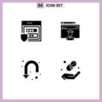 Solid Glyph Pack of 4 Universal Symbols of gdpr arrow storage graduate u turn Editable Vector Design Elements