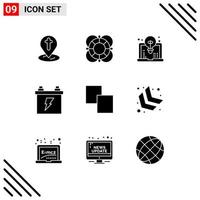 Modern Set of 9 Solid Glyphs Pictograph of clone electric support battery idea Editable Vector Design Elements