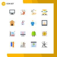 16 User Interface Flat Color Pack of modern Signs and Symbols of building home beach van bus Editable Pack of Creative Vector Design Elements