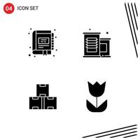 4 Thematic Vector Solid Glyphs and Editable Symbols of book industry stock marketing supermarket stock Editable Vector Design Elements