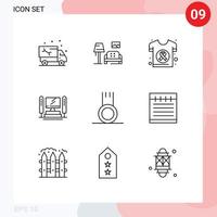 Pack of 9 creative Outlines of cpu computing gallery computer health Editable Vector Design Elements