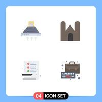 Group of 4 Modern Flat Icons Set for hood medieval exhaust castle building process Editable Vector Design Elements